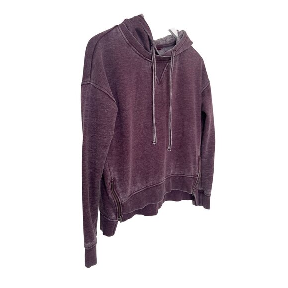 So Perfectly Soft Side Zip Hooded Sweatshirt Wine Acid Wash - Picture 3 of 4